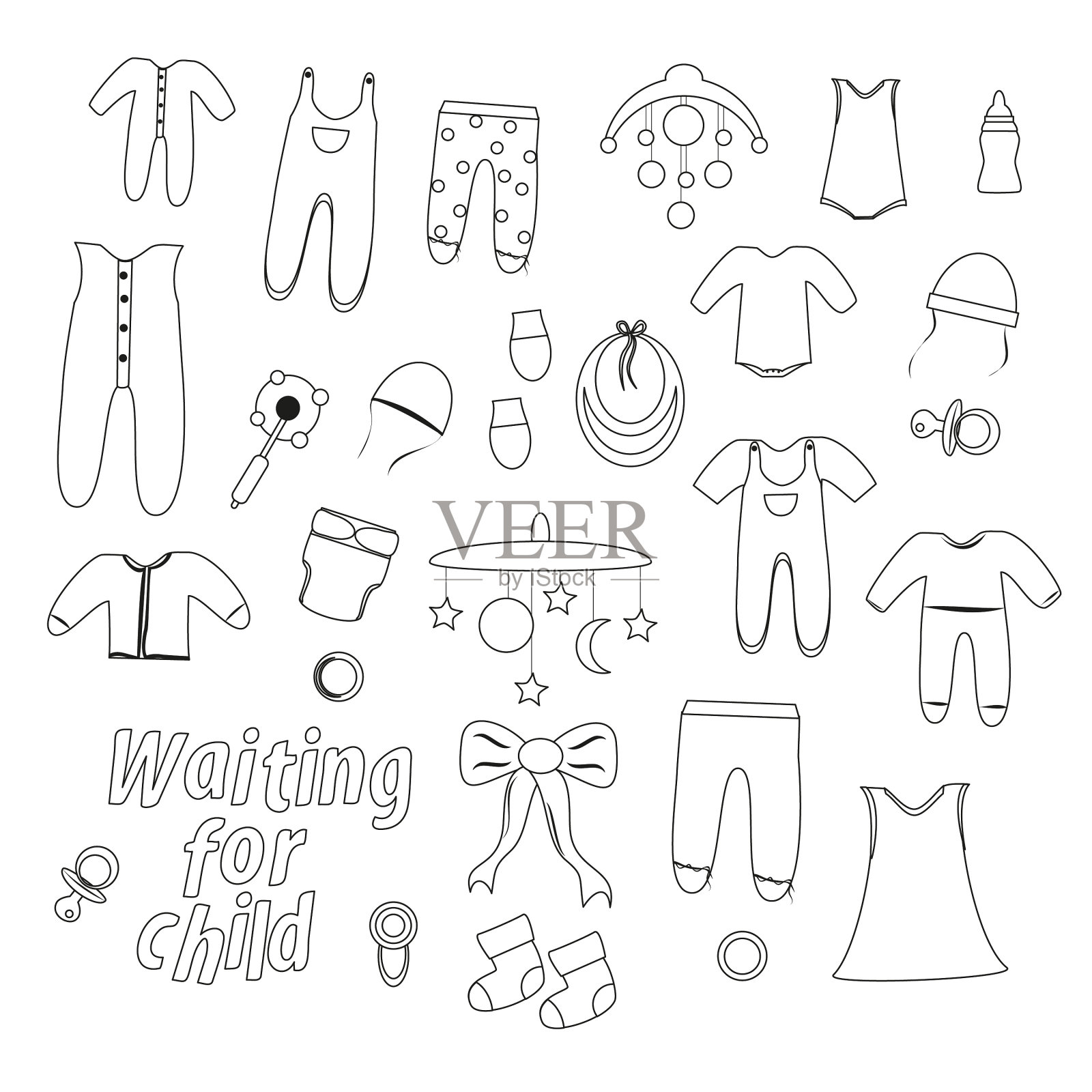 新生儿婴儿衣服的轮廓套图标素材