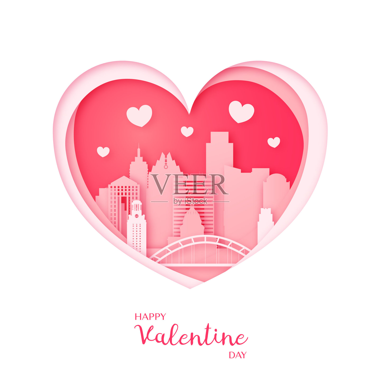 情人卡纸切心而城插画图片素材