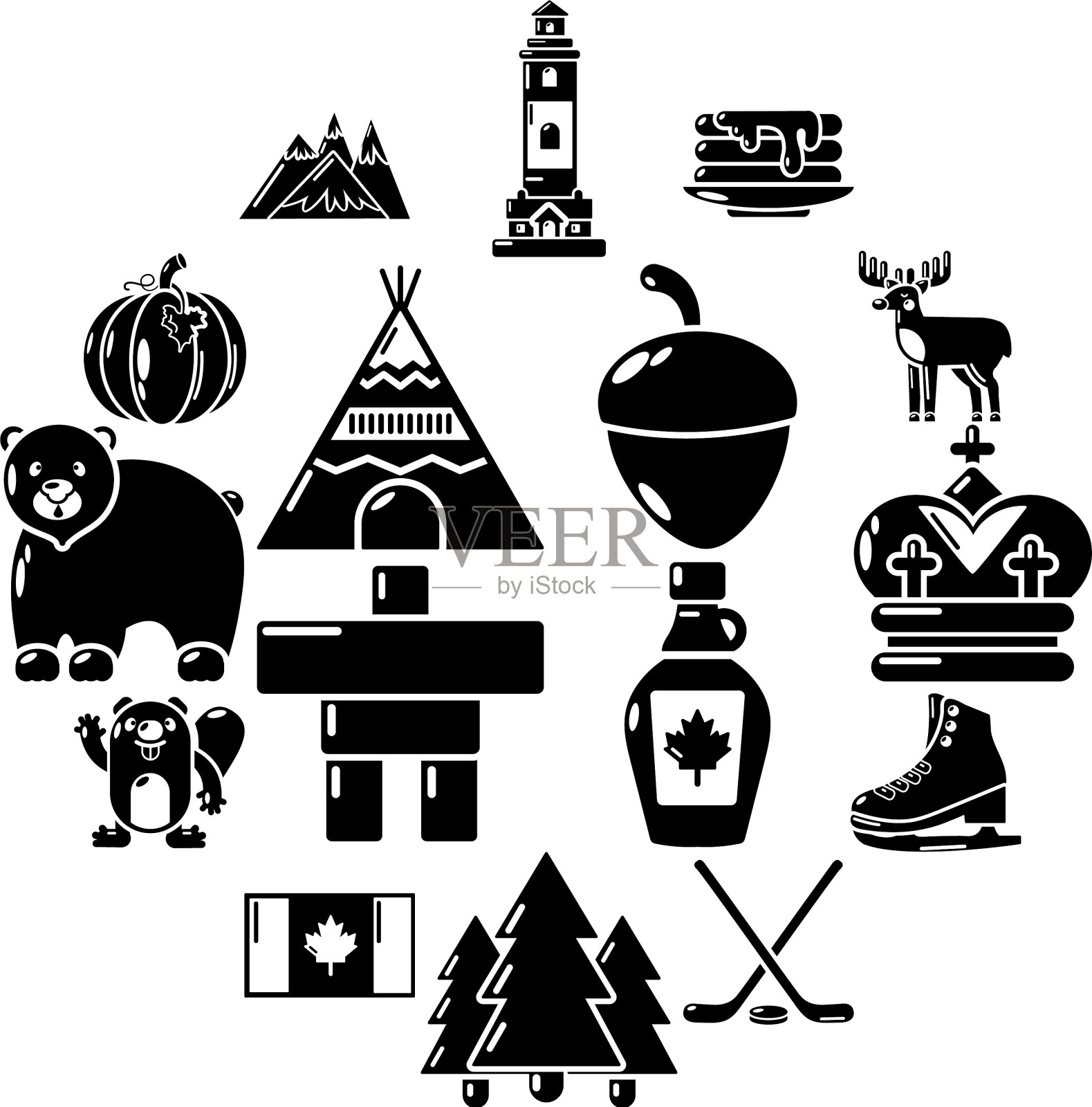 加拿大旅游图标设置简单的风格图标素材
