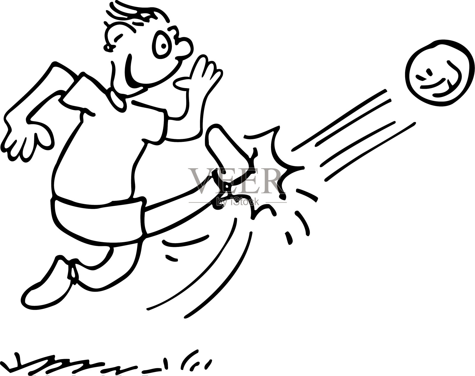 男人踢一个勾勒卡通手绘的球插画图片素材