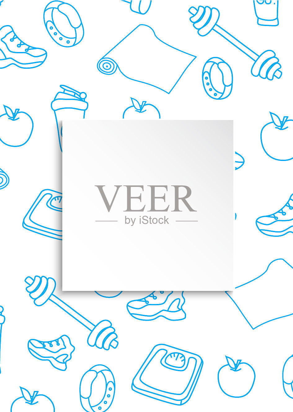 健身旗帜与手绘健身房模式和3d插画图片素材