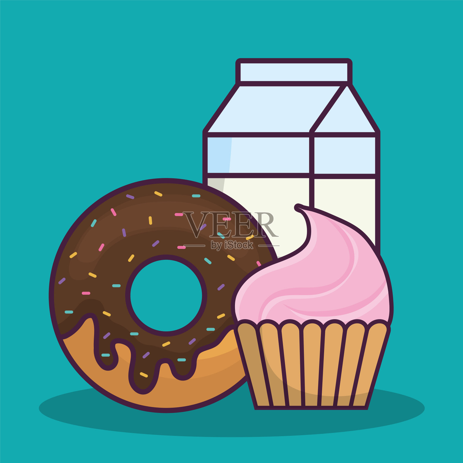 纸杯蛋糕和甜甜圈图标插画图片素材