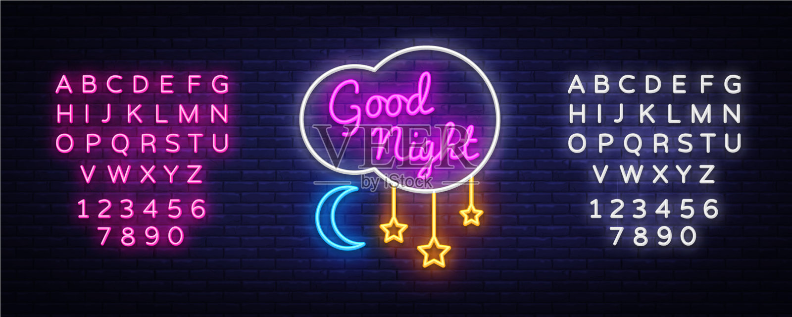 晚安霓虹招牌晚安霓虹文字插画图片素材