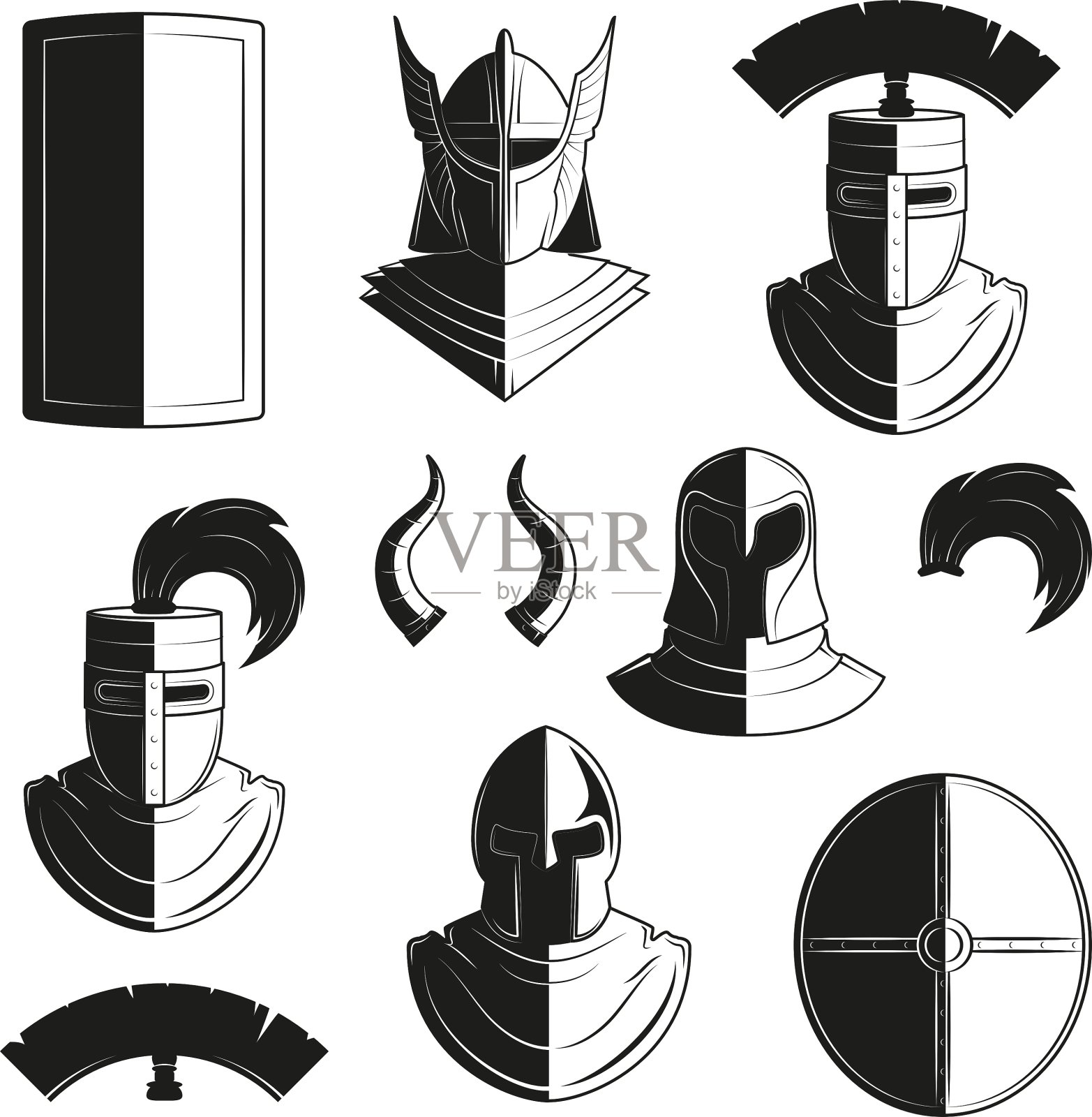 一套古代头盔和图标图标素材