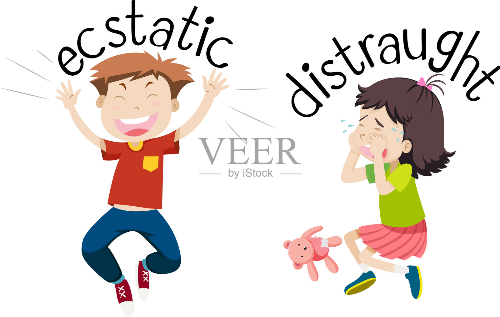 ecstatic和distraught的英文反义词插画图片素材