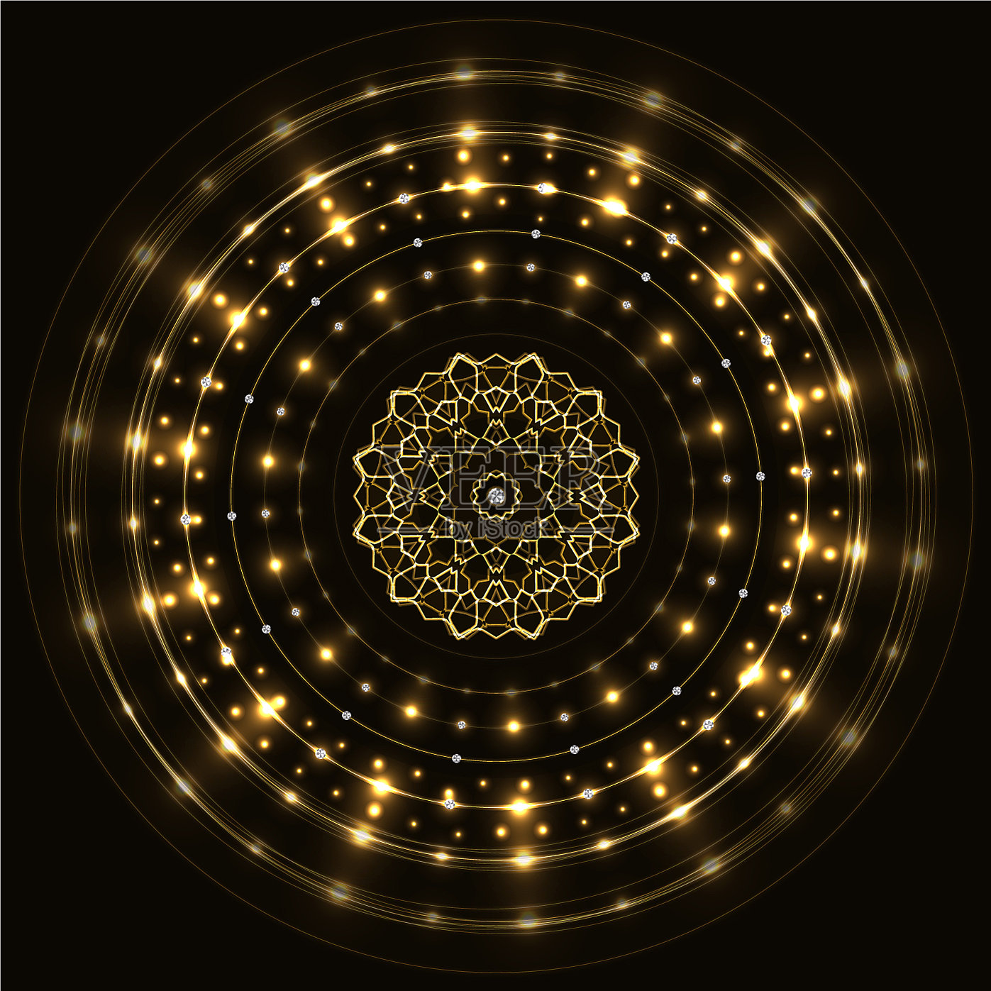 抽象的金圆框架与曼荼罗插画图片素材