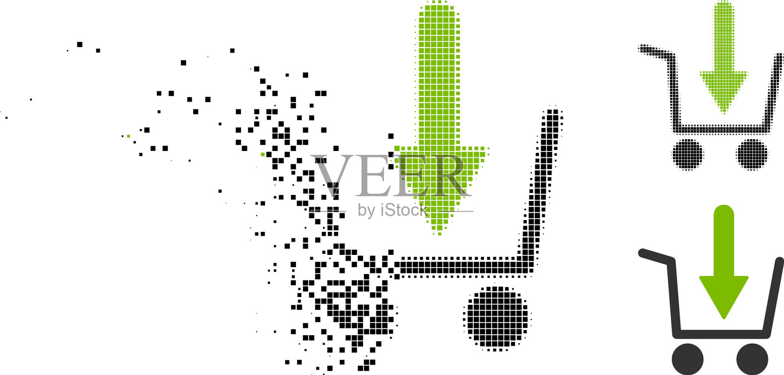 分解的虚点半色调添加到篮子图标插画图片素材