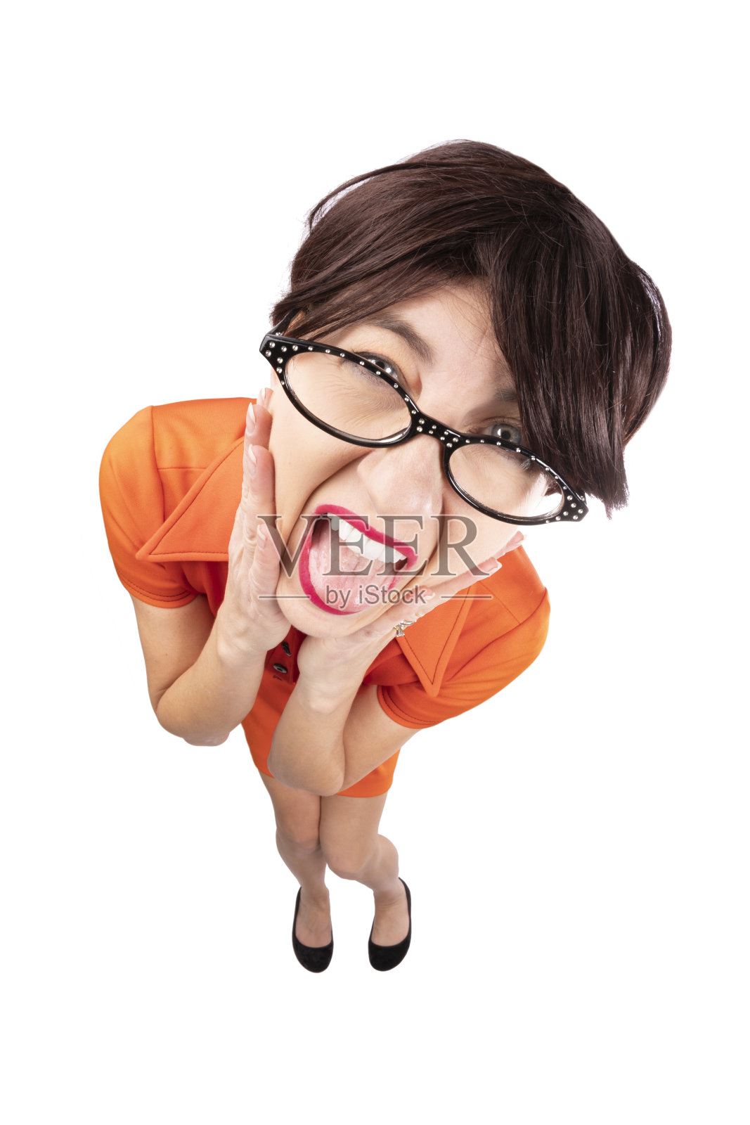 鱼眼表情疯狂女人照片摄影图片