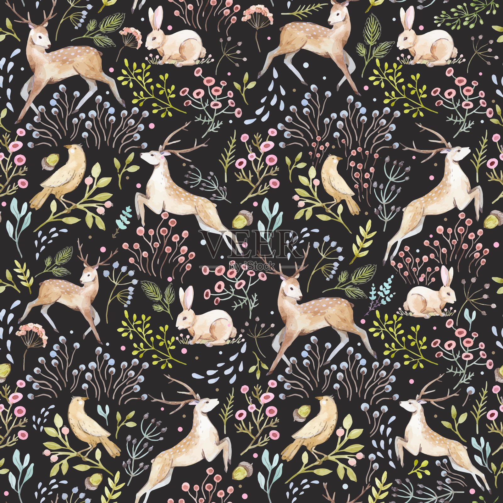 漂亮的水彩森林图案插画图片素材