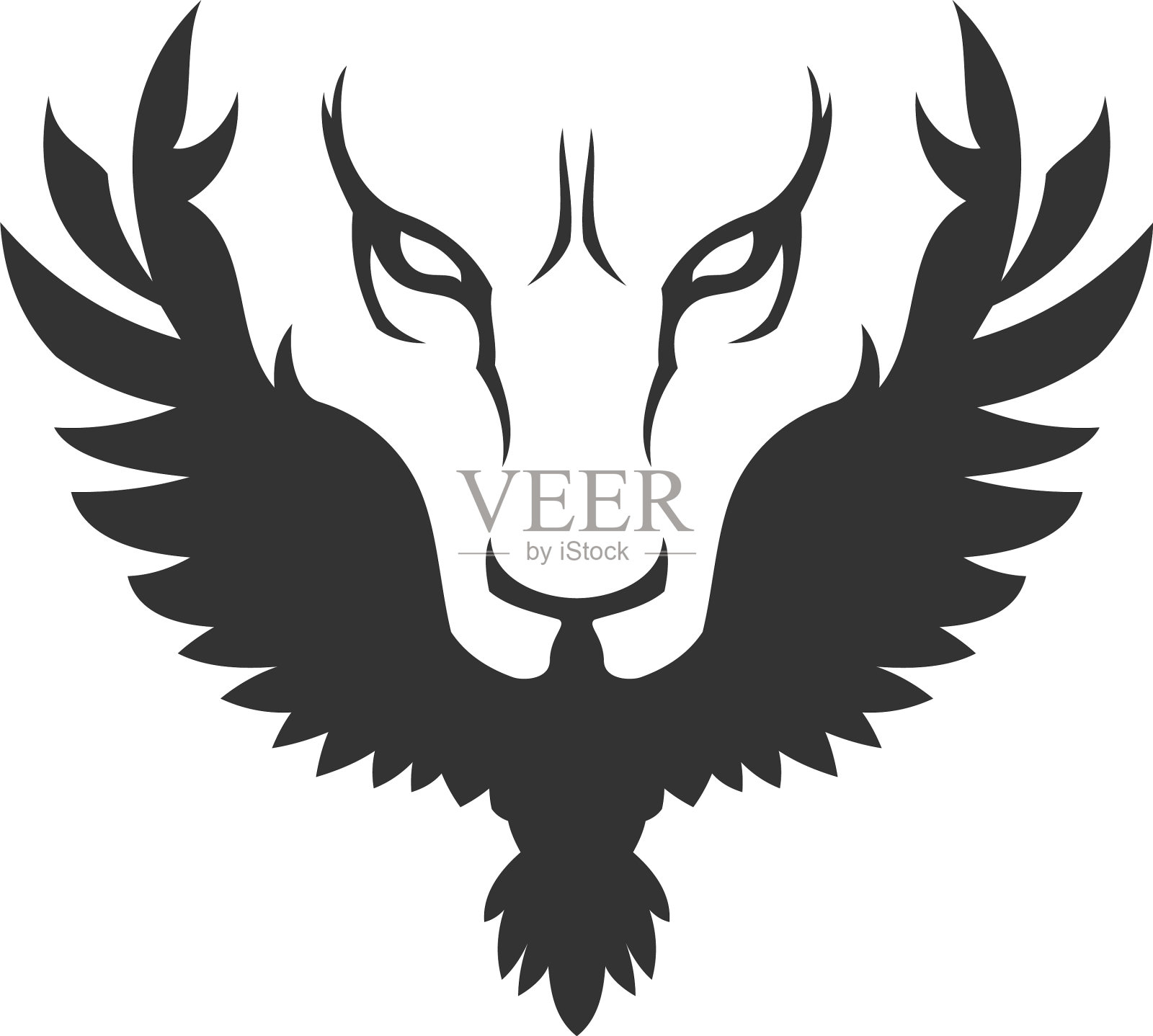 狼或狮子脸和鸟的图标设计元素图片