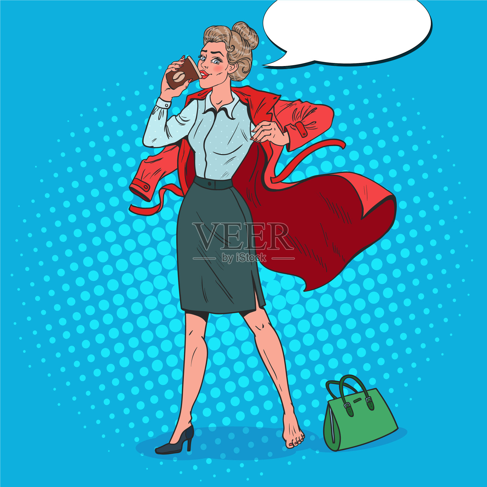 波普艺术女商人工作到很晚很忙的女孩插画图片素材