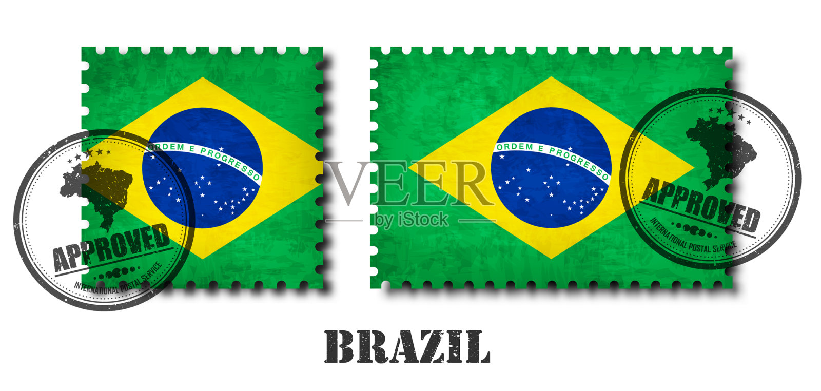 巴西或巴西国旗图案邮票插画图片素材