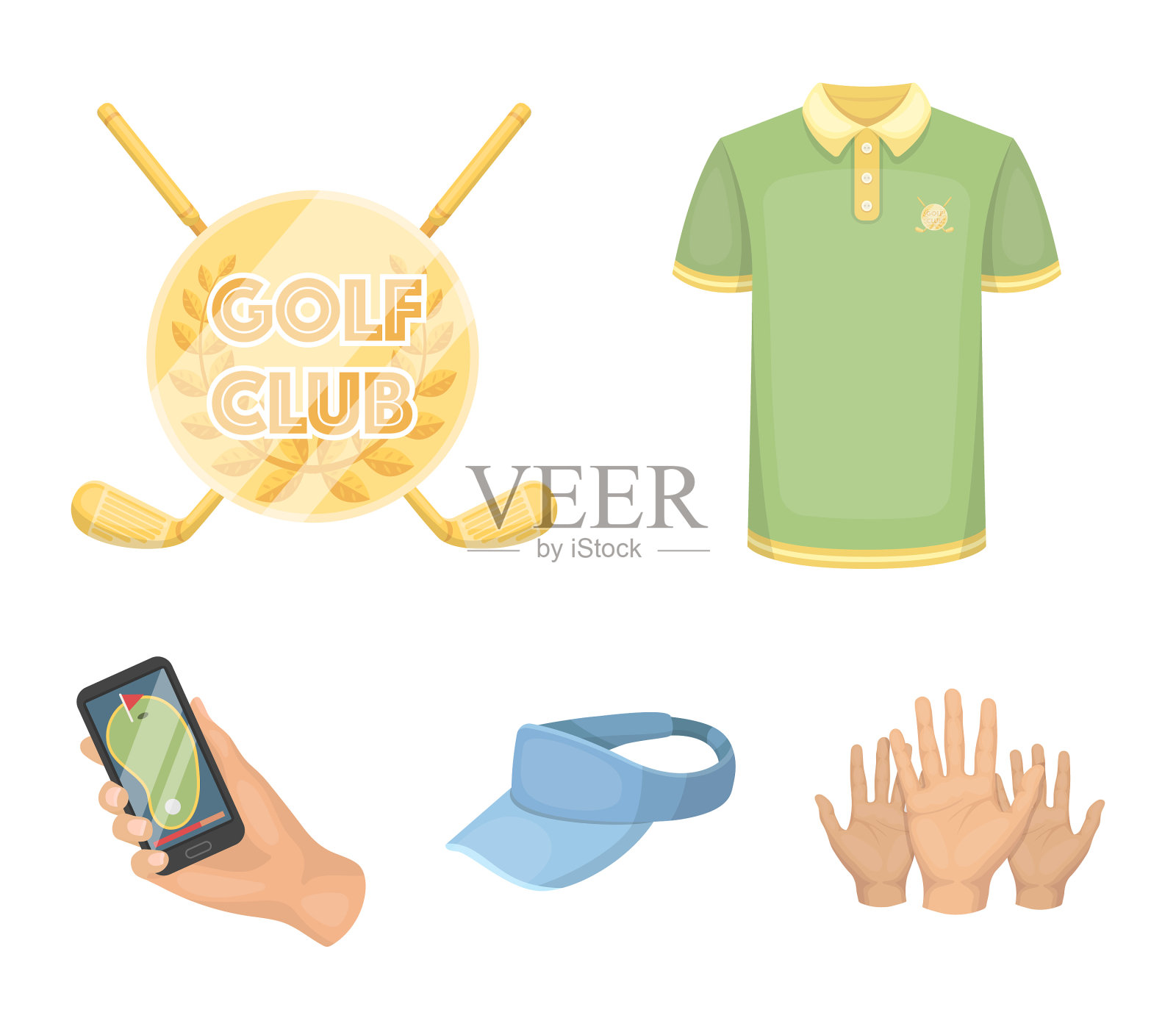 带有遮阳帽的高尔夫球棒的标志插画图片素材