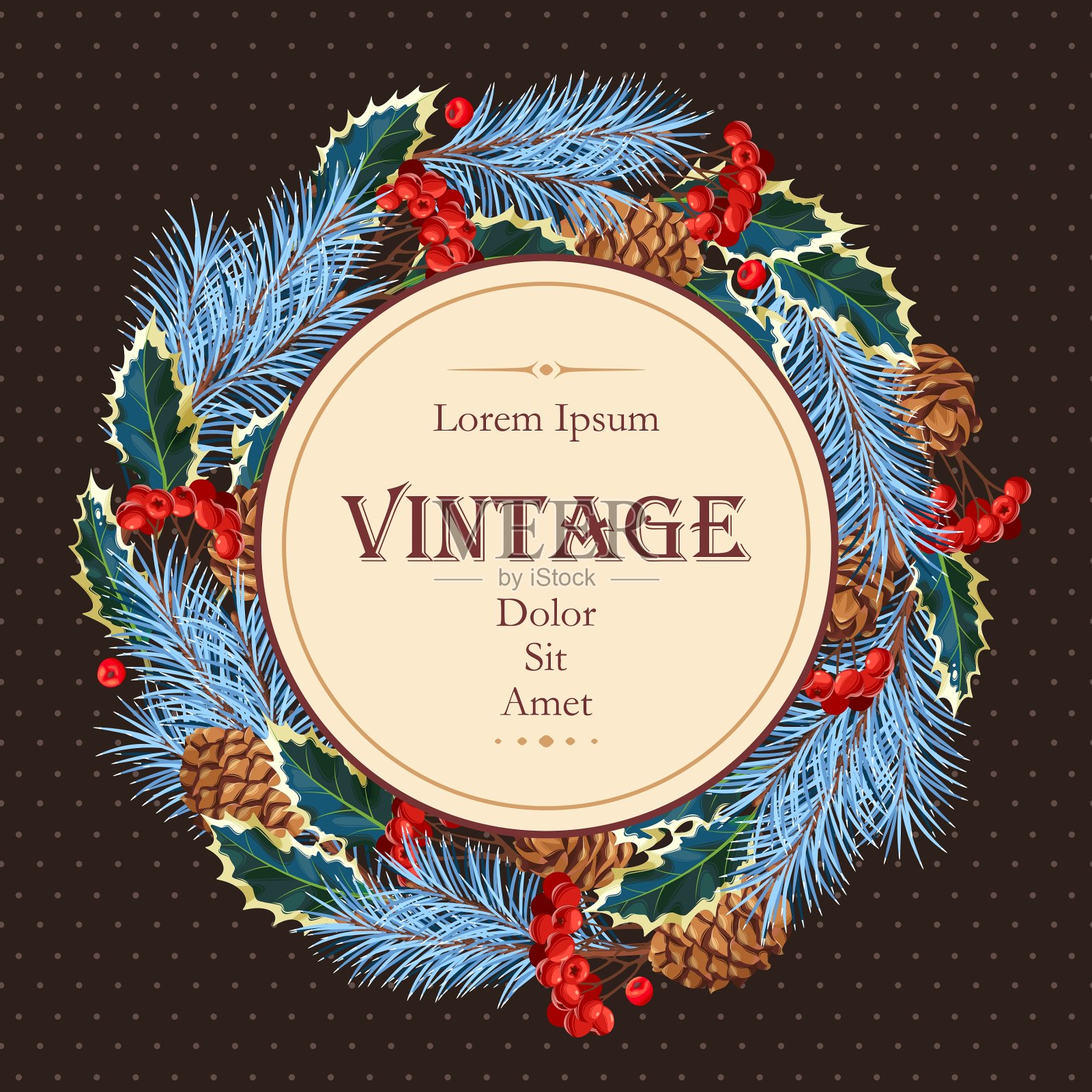 带冬花环的卡片插画图片素材