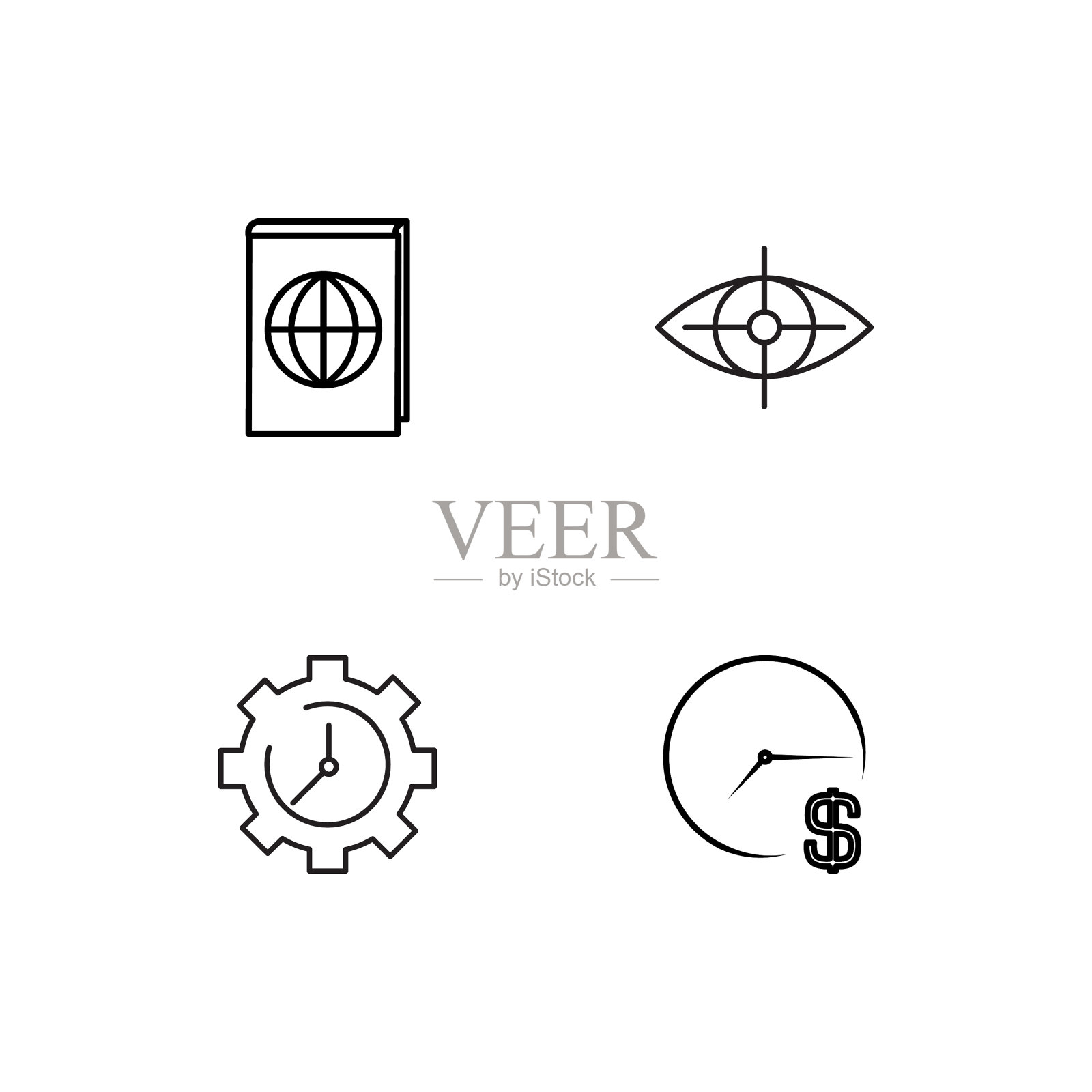 时间线性图标设置简单的轮廓图标图标素材