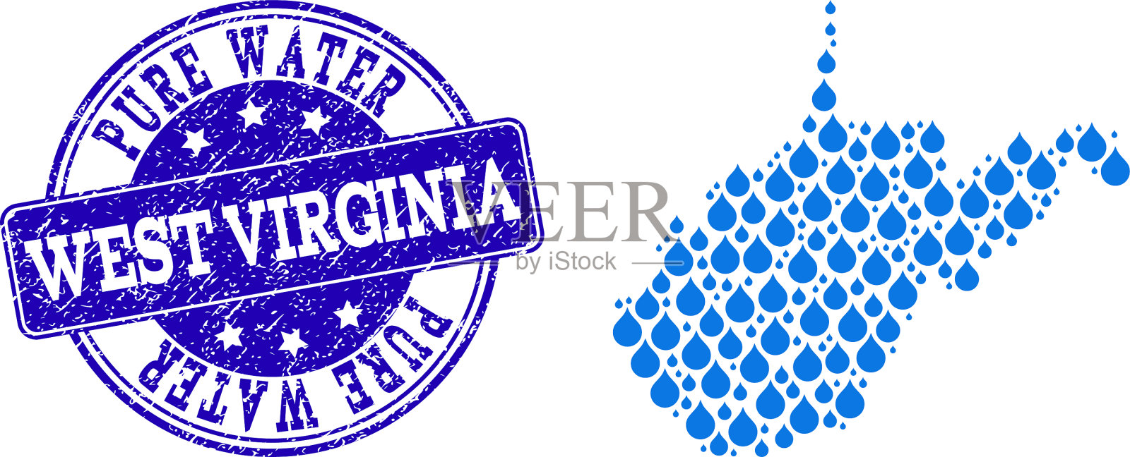 西维吉尼亚州的水珠马赛克地图插画图片素材