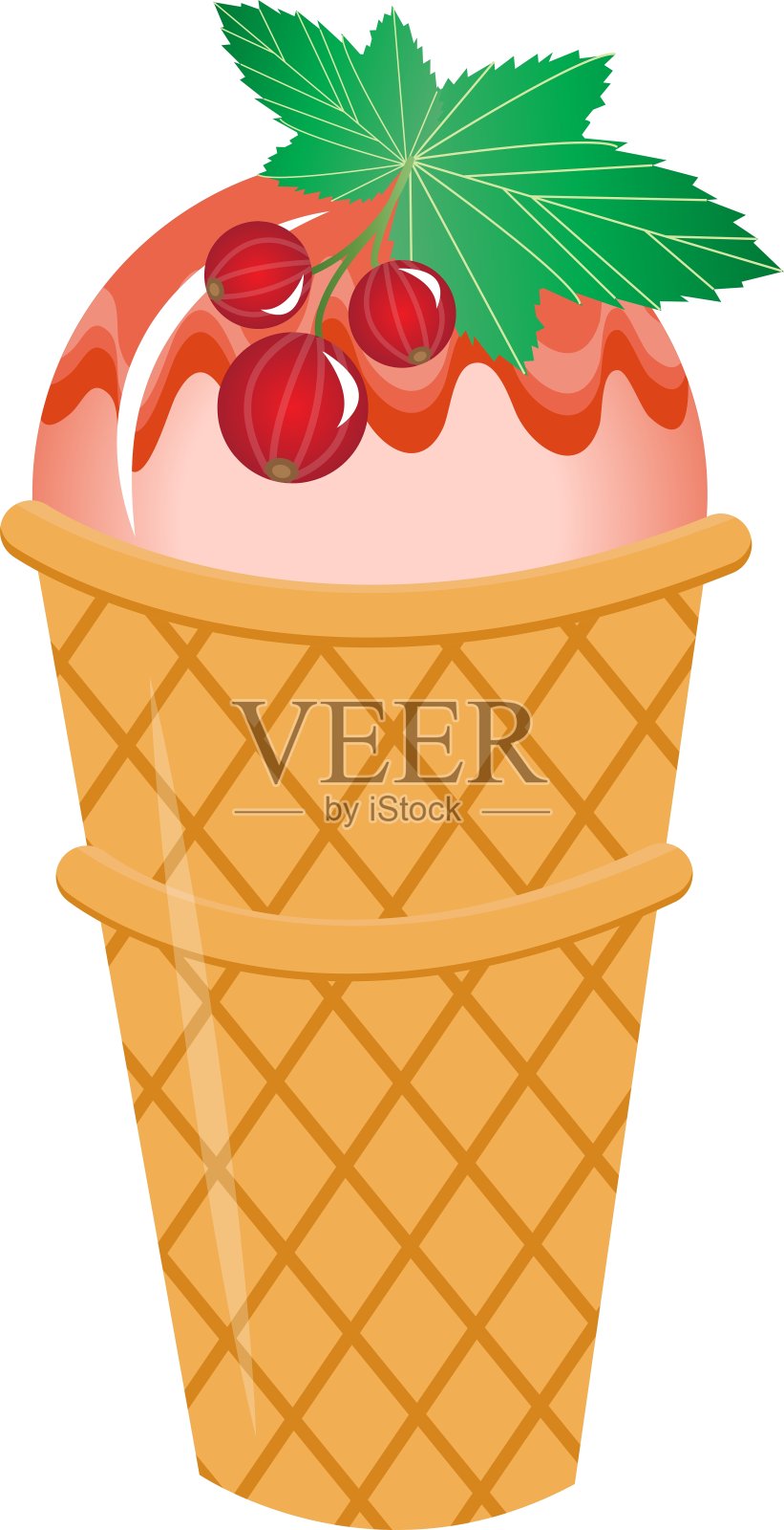 冰淇淋在华夫饼杯图标平面卡通风格设计元素图片