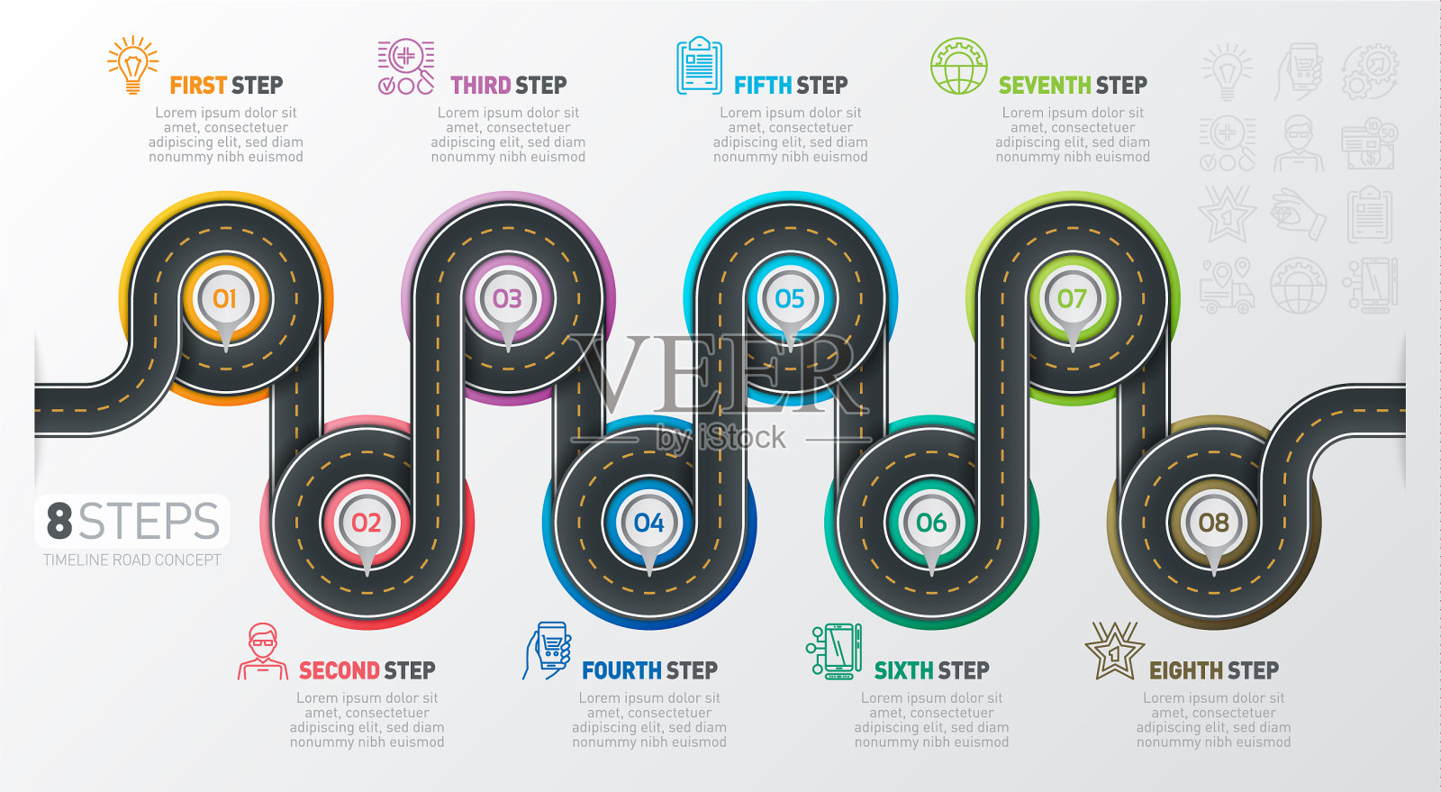 导航地图信息图8步时间表设计模板素材
