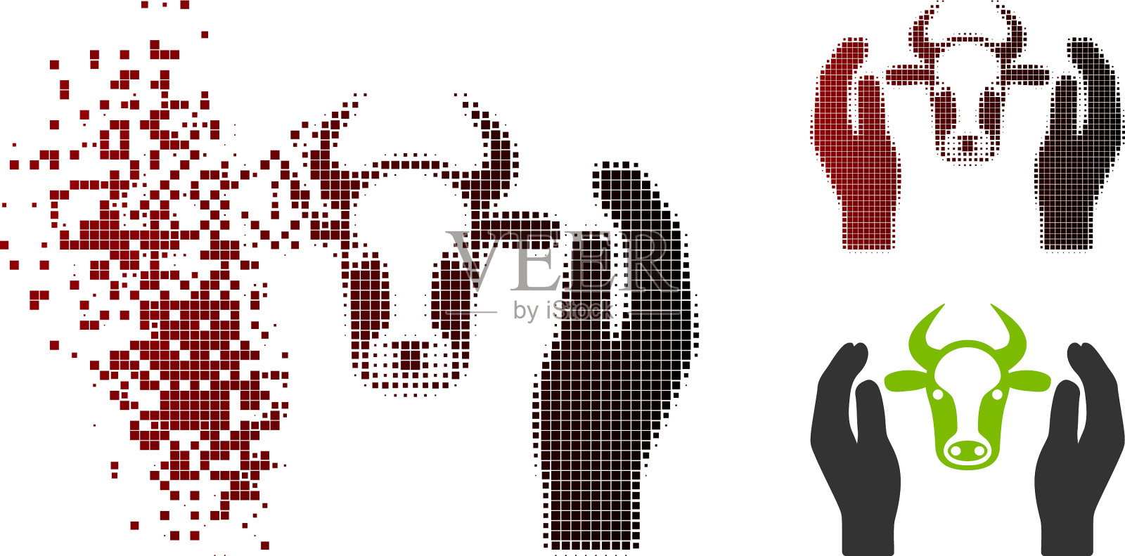 消散像素半色调牛头护理手图标插画图片素材