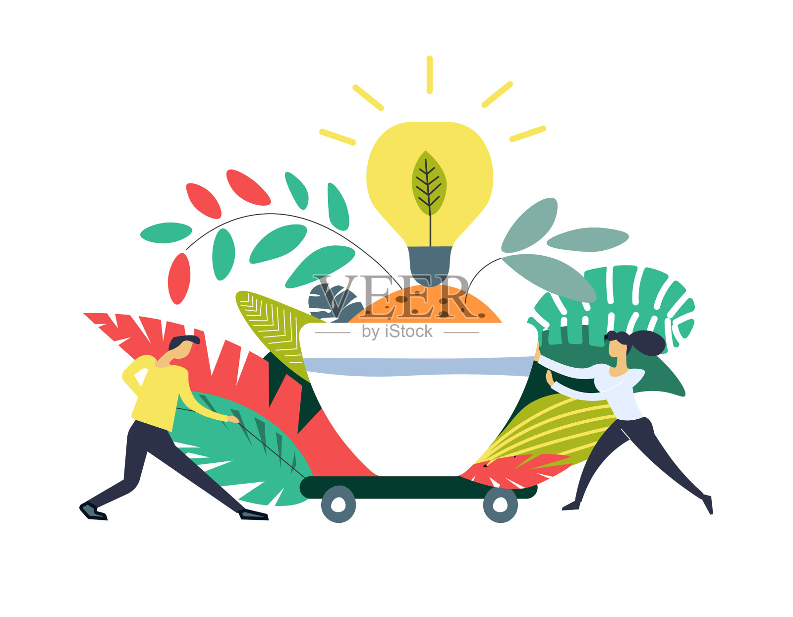 集装箱、电灯泡节约地面插画图片素材