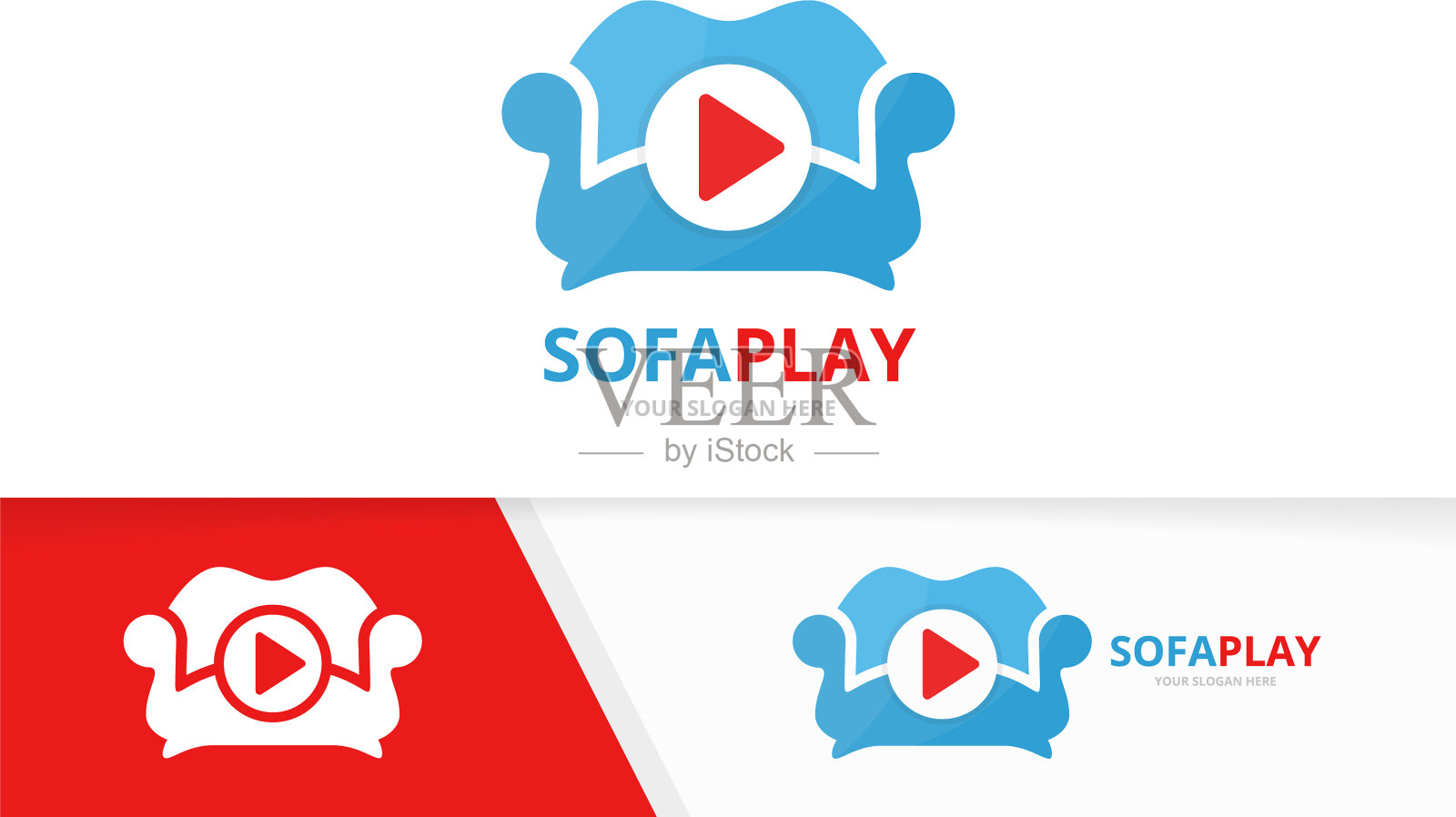 按键播放与沙发标识结合插画图片素材