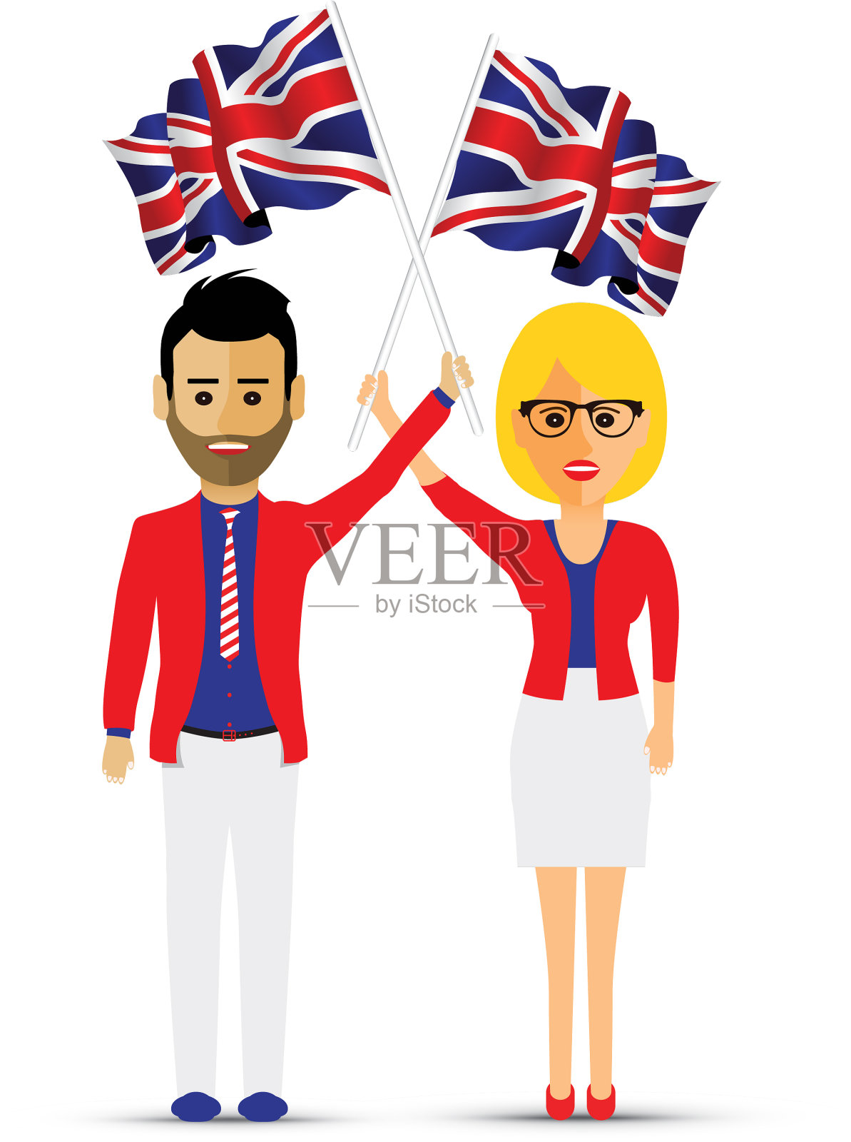 一男一女挥舞着英国国旗设计元素图片