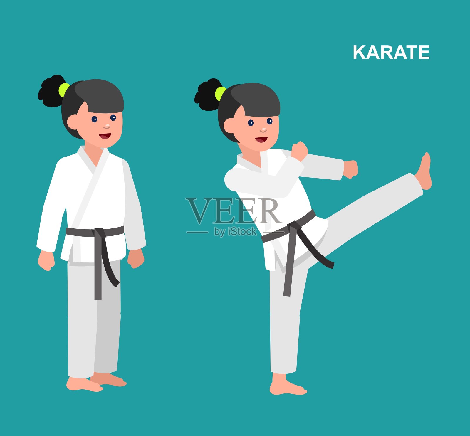 卡通小孩穿着和服武术插画图片素材