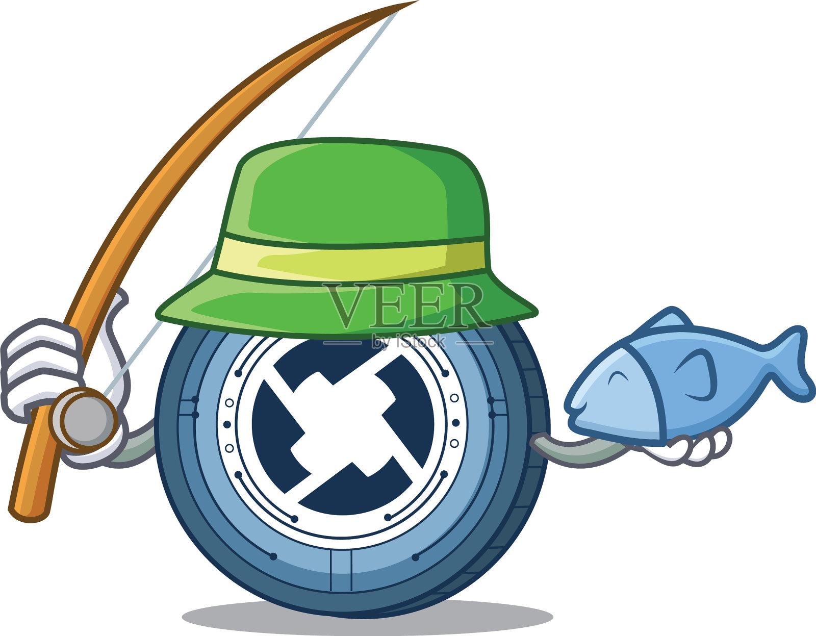 钓鱼0x硬币吉祥物卡通设计元素图片