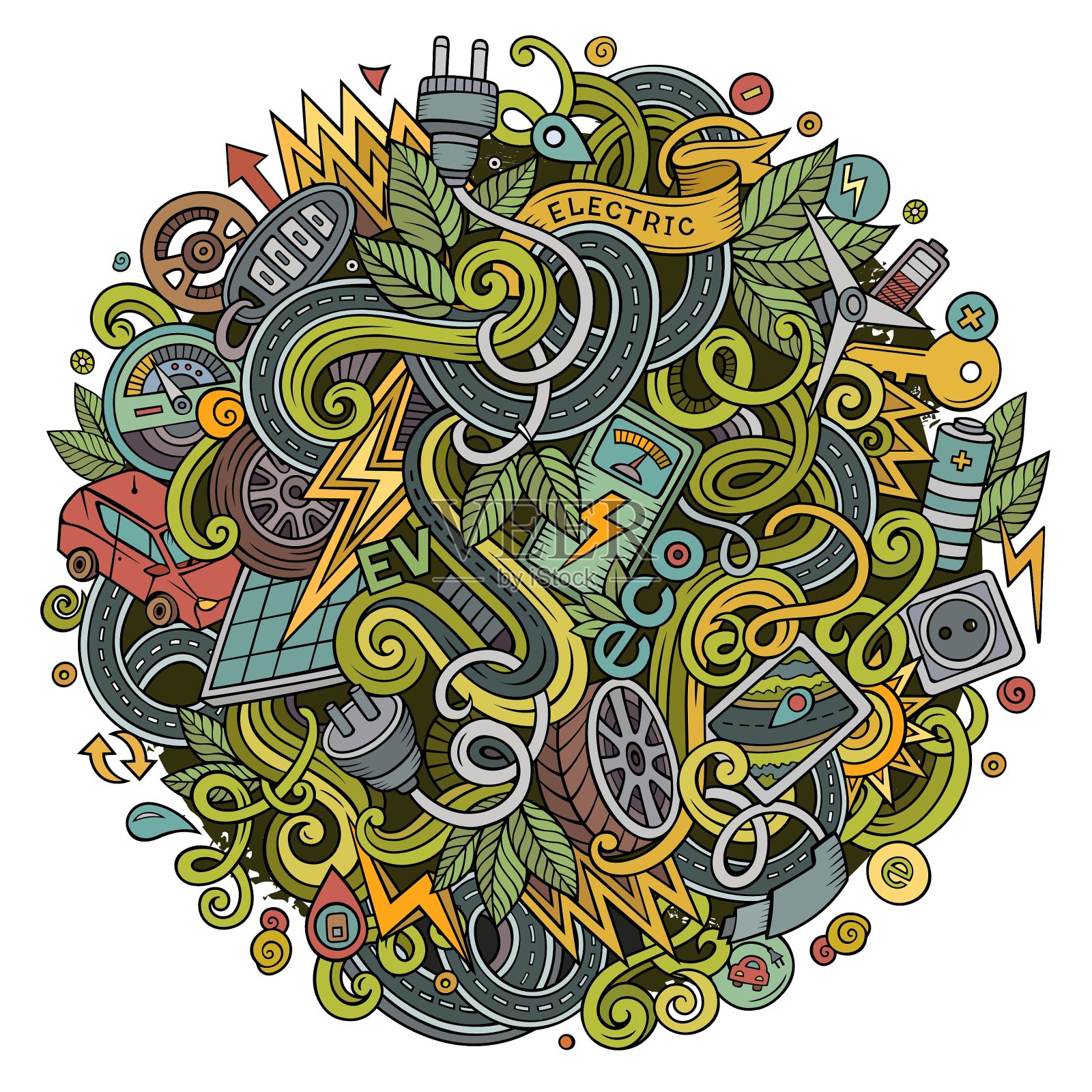 卡通可爱的涂鸦电动车设计元素图片