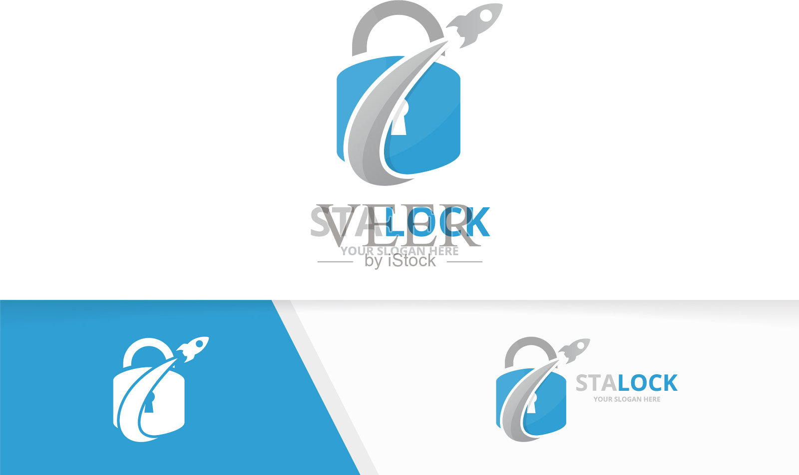 锁和火箭标志组合安全插画图片素材