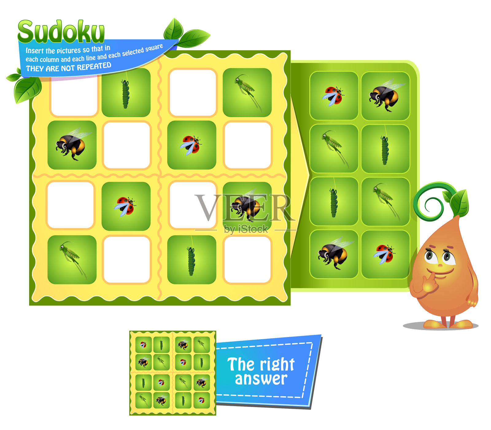 逻辑数独游戏昆虫插画图片素材