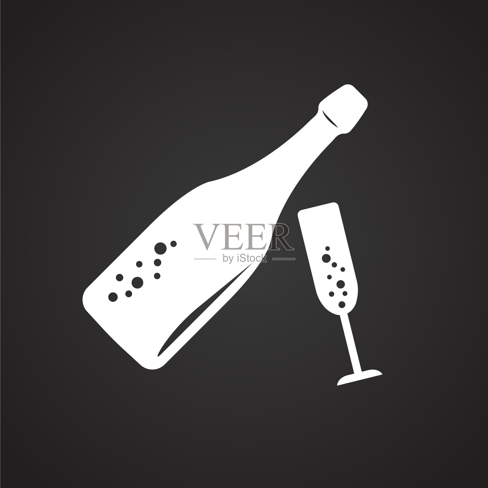 黑色背景上的玻璃香槟瓶插画图片素材