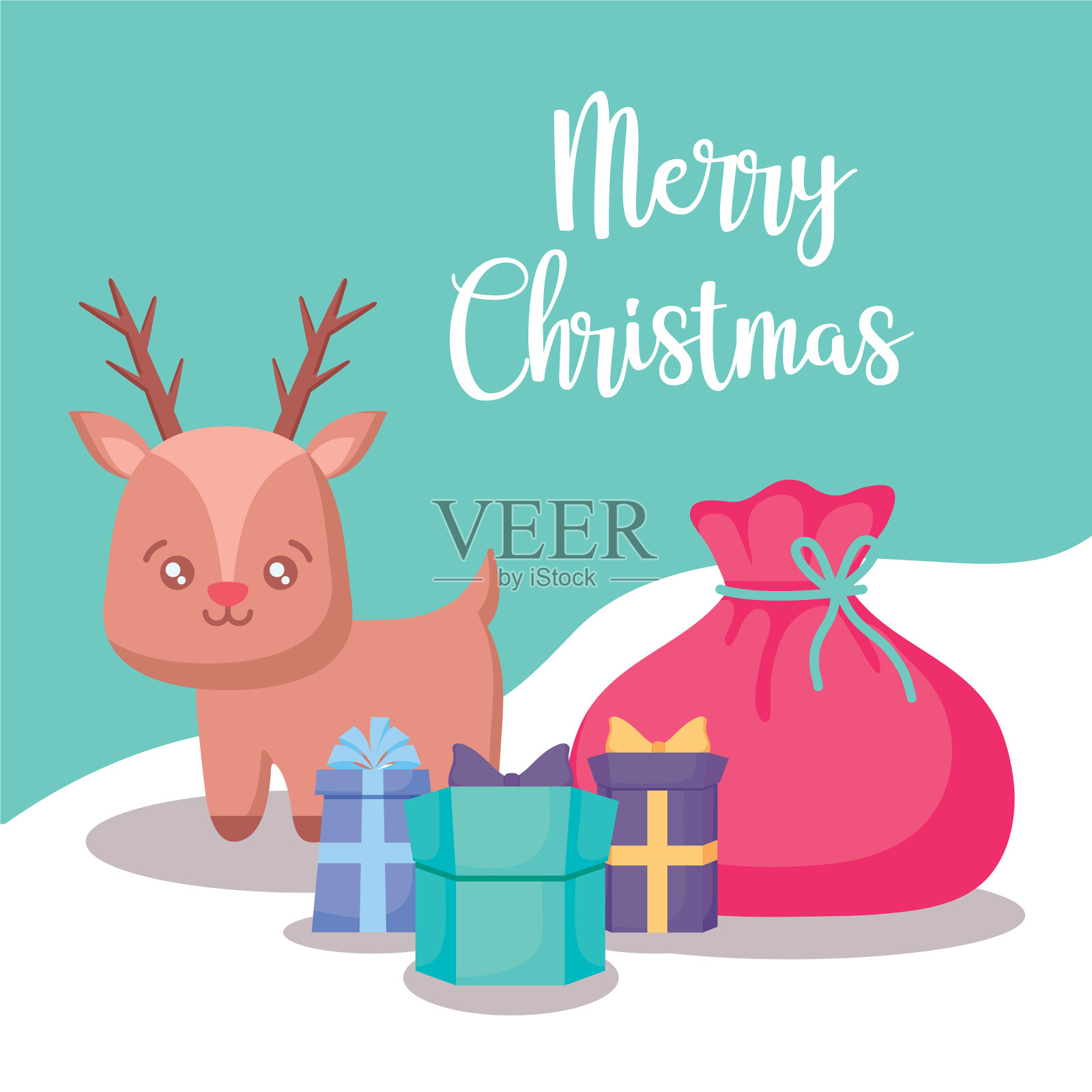 可爱的驯鹿与礼物盒圣诞节插画图片素材