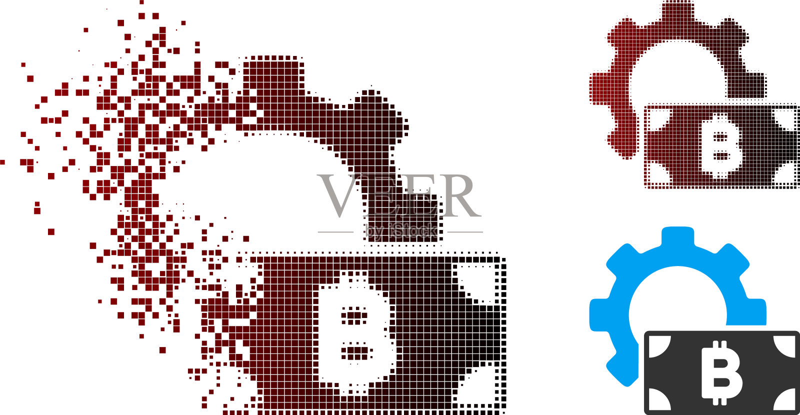 破碎像素半色调比特币现金期权齿轮插画图片素材