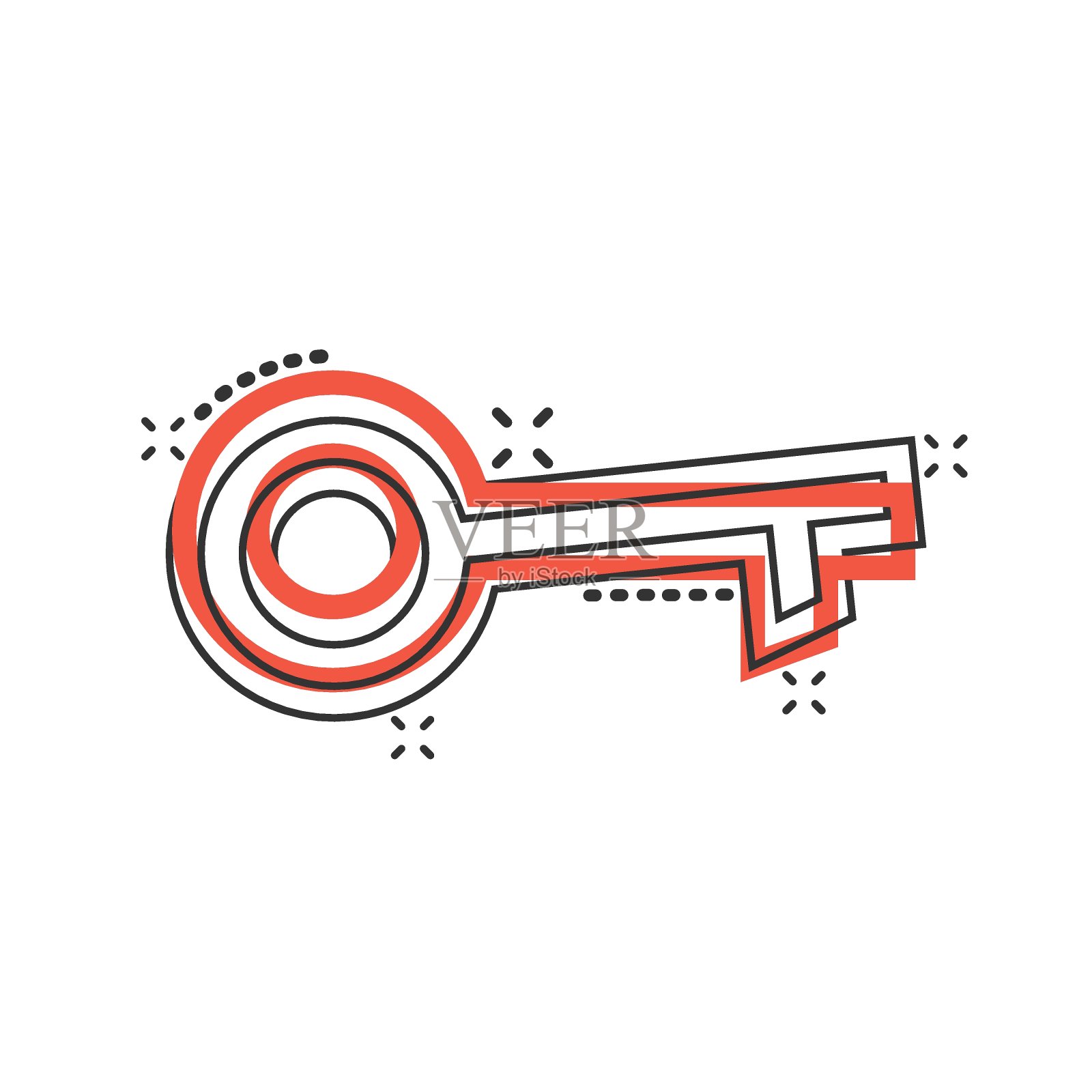 漫画风格的关键图标。密码卡通矢量插图在白色孤立的背景。进入飞溅效应的经营理念。插画图片素材