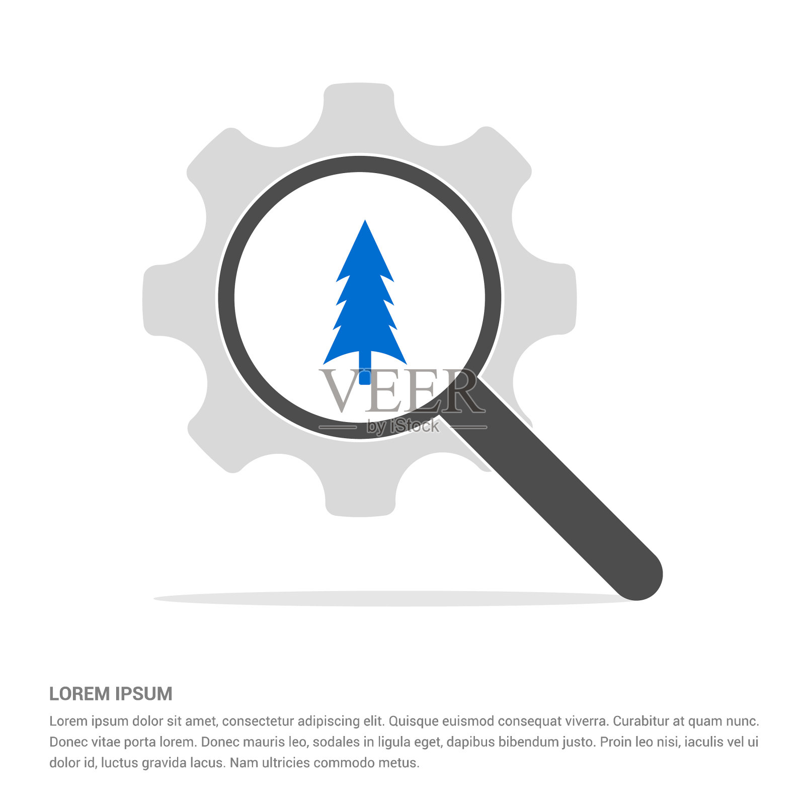 圣诞树图标搜索玻璃与齿轮符号插画图片素材