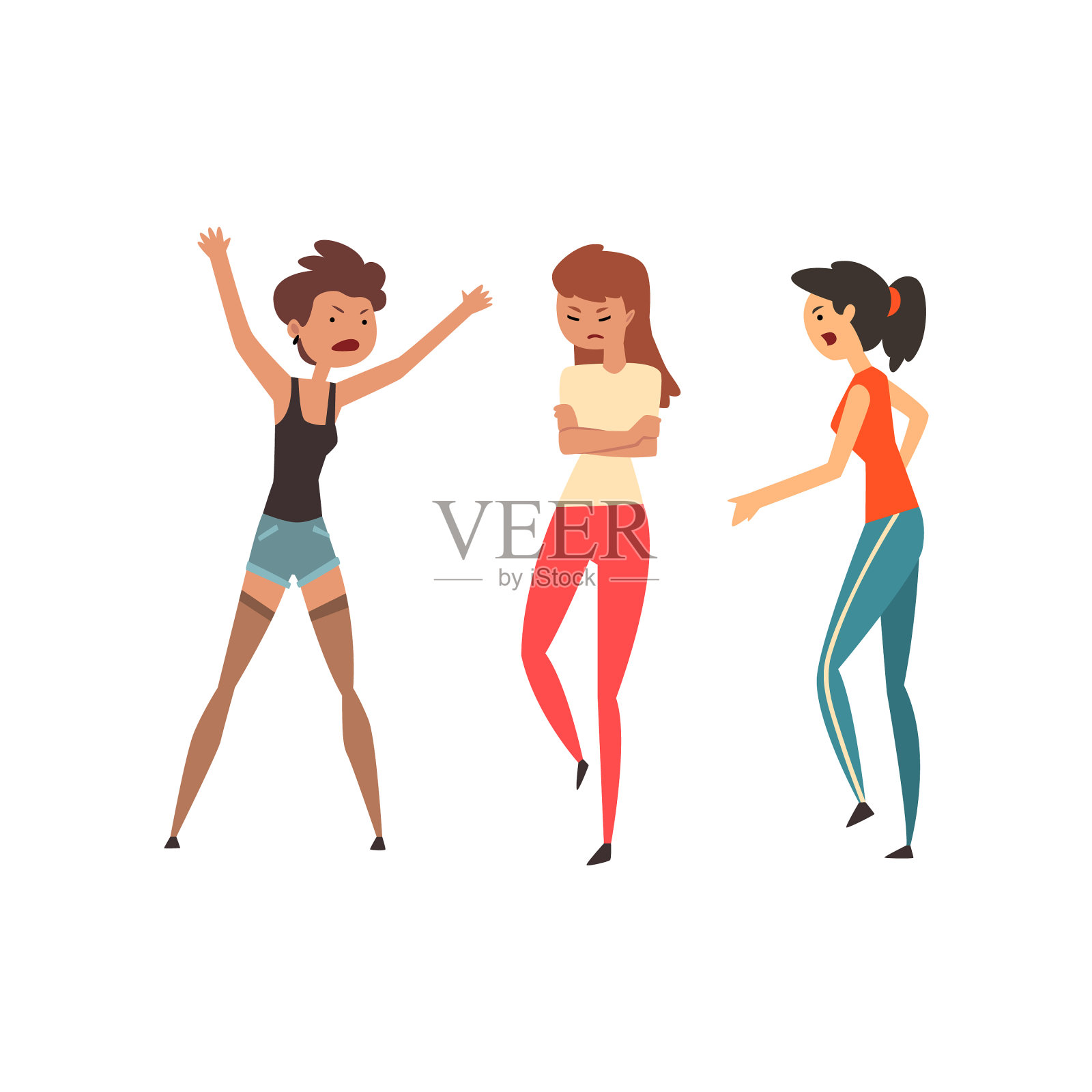 有攻击性的女孩互相大喊大叫，很暴力插画图片素材