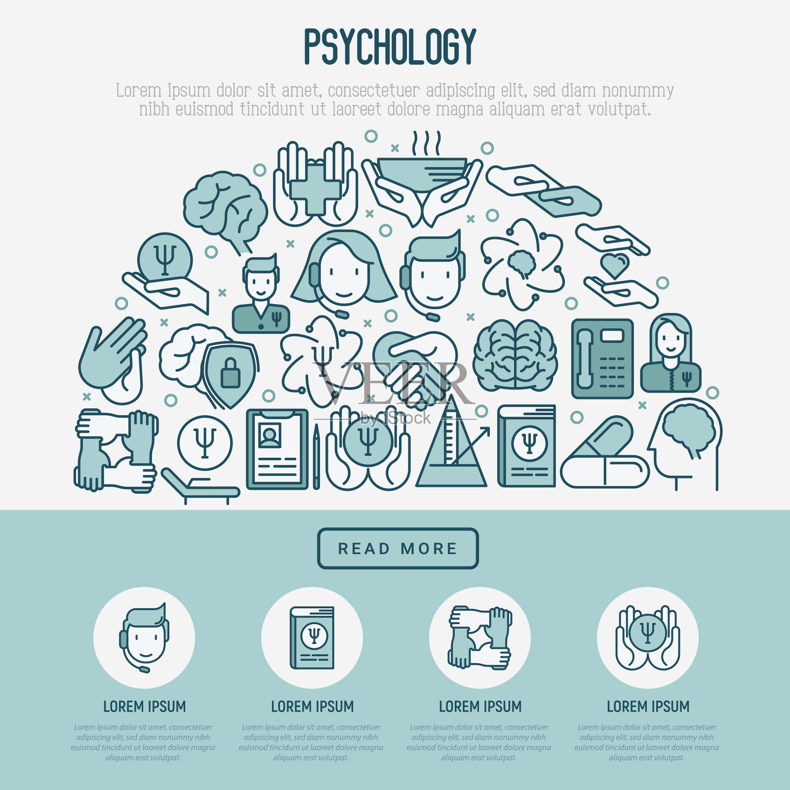 心理帮助概念与细线图标插画图片素材