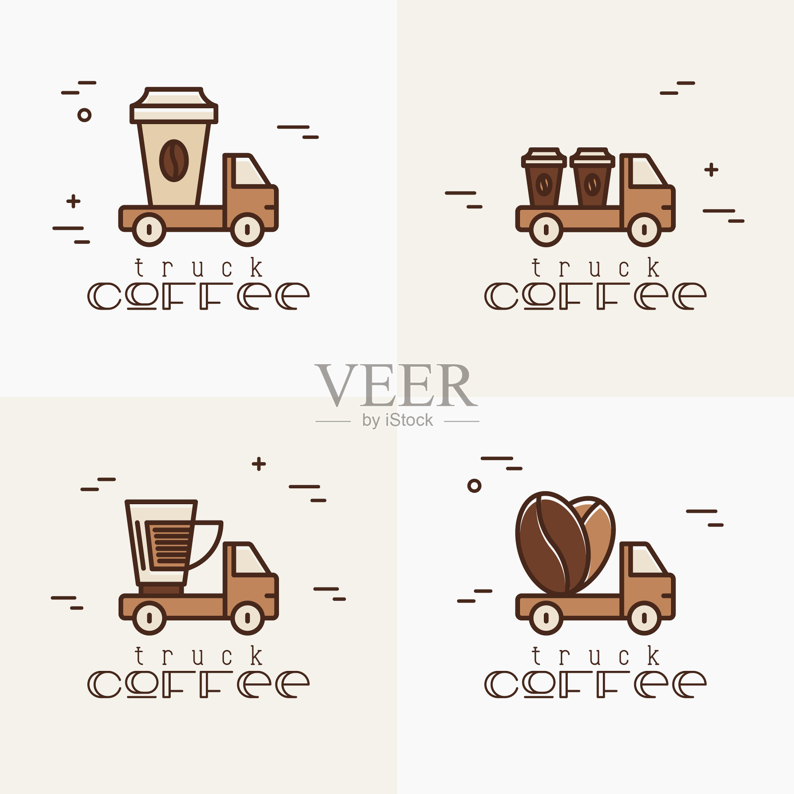 街头咖啡馆的四个标志包含咖啡车插画图片素材