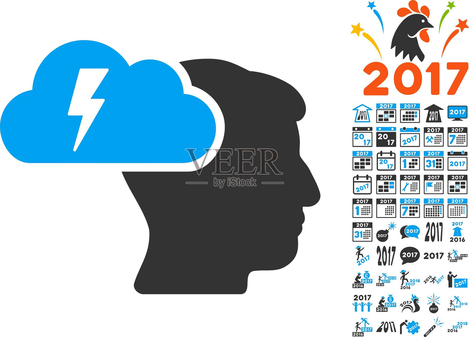 头脑风暴图标与2017年奖金象形图插画图片素材