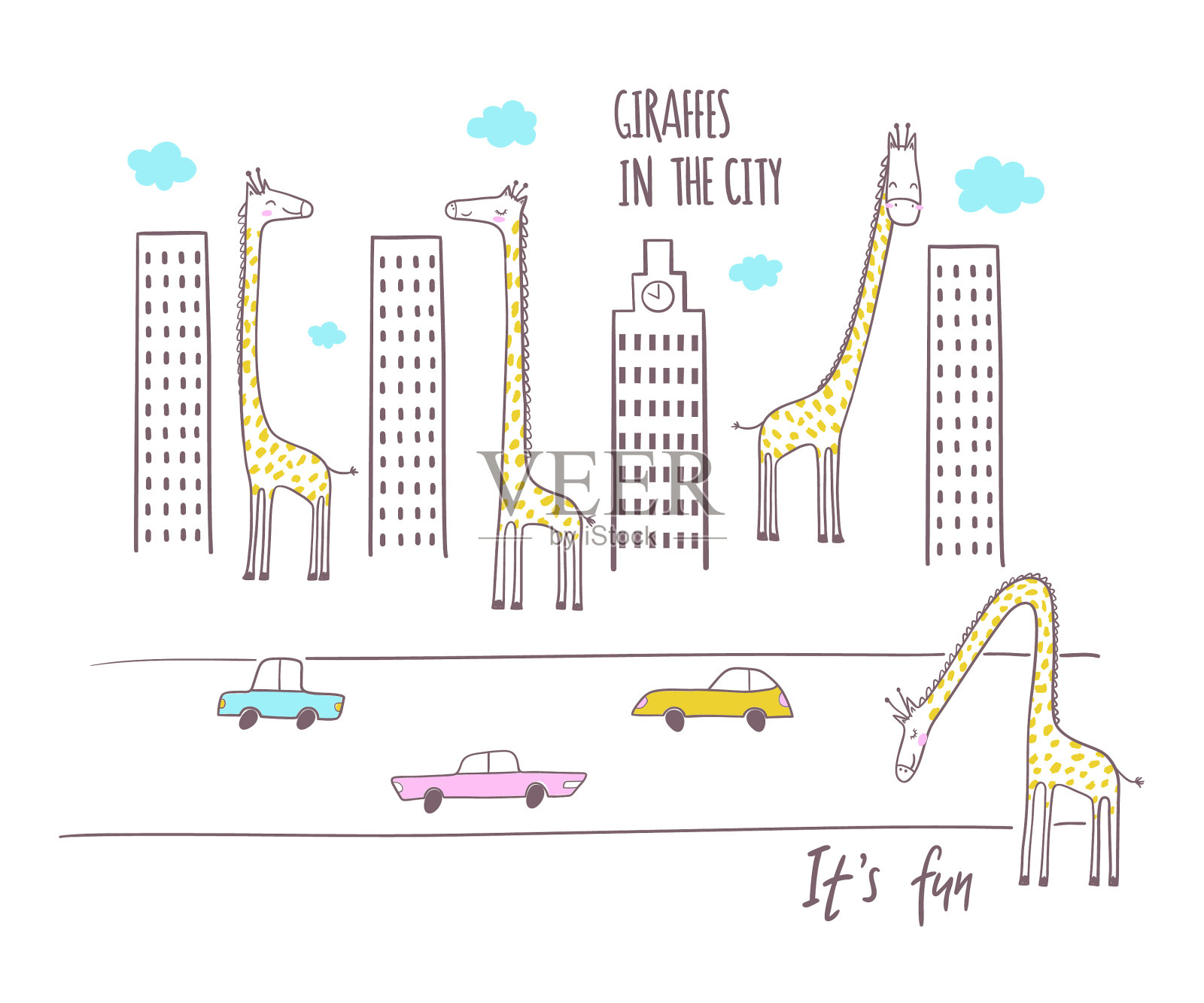 城市里有长颈鹿插画图片素材