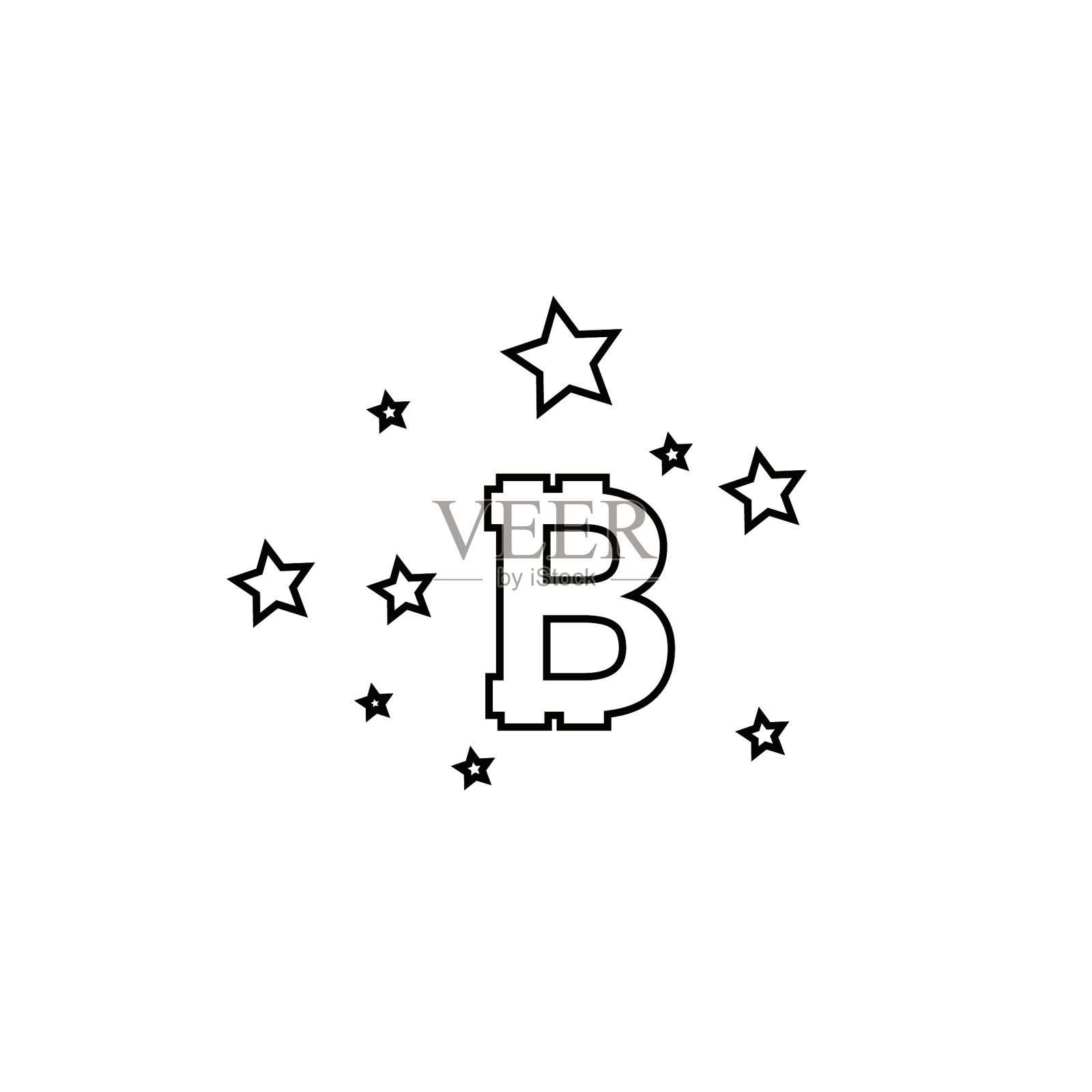 带星星的比特币抽象下落的比特币图标素材