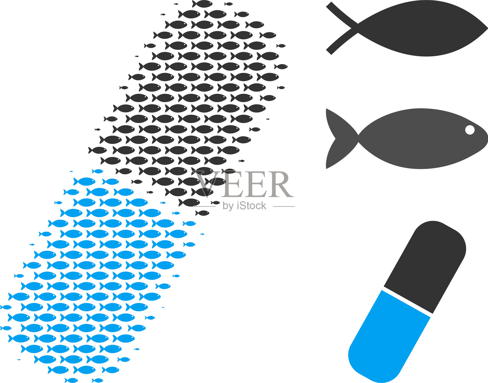 鱼半色调医疗胶囊马赛克插画图片素材