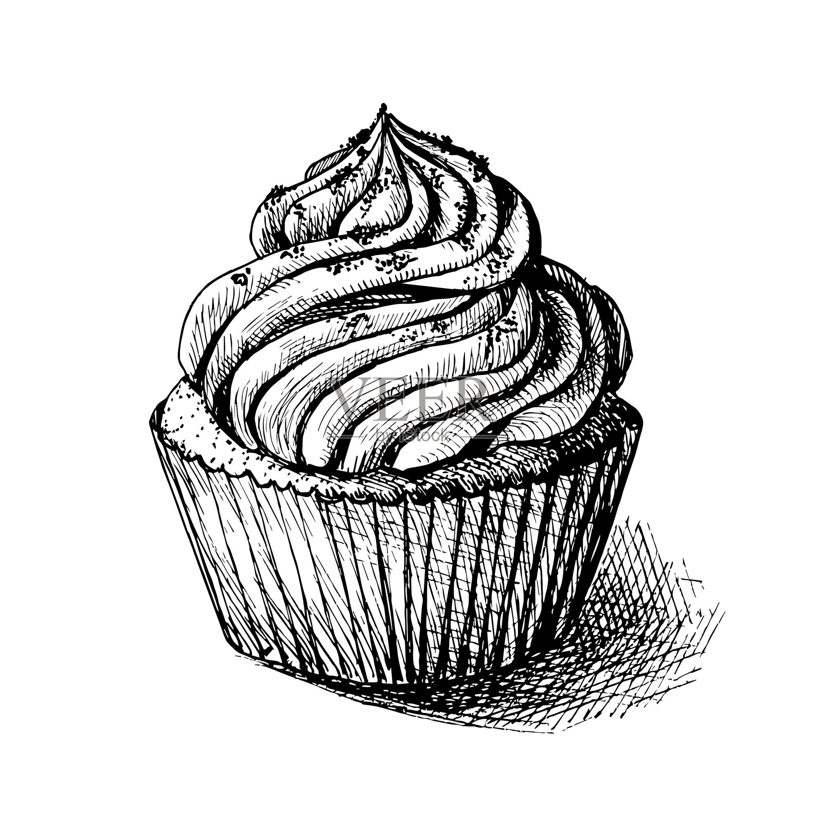 黑色和白色素描可爱的奶油甜插画图片素材