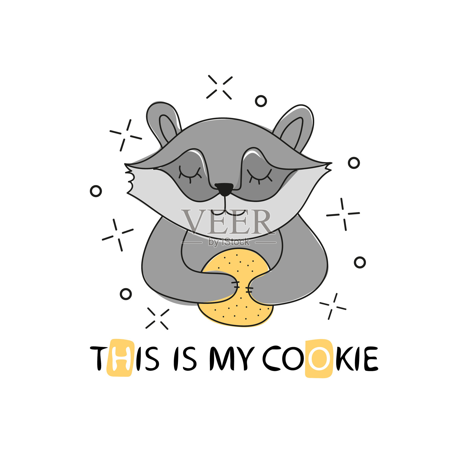 可爱的小浣熊和薯片饼干很适合孩子插画图片素材