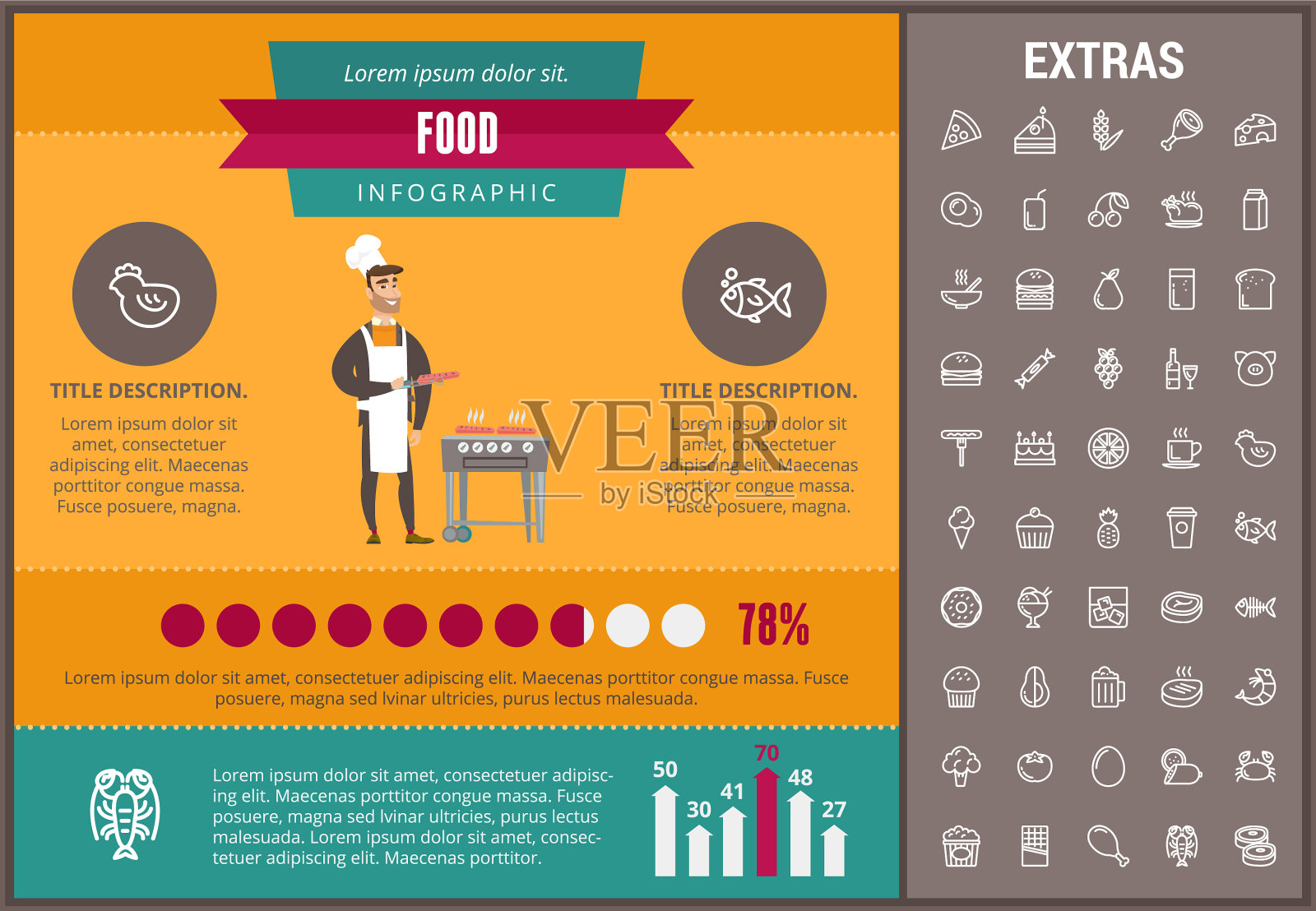 食物信息图表模板元素和图标插画图片素材