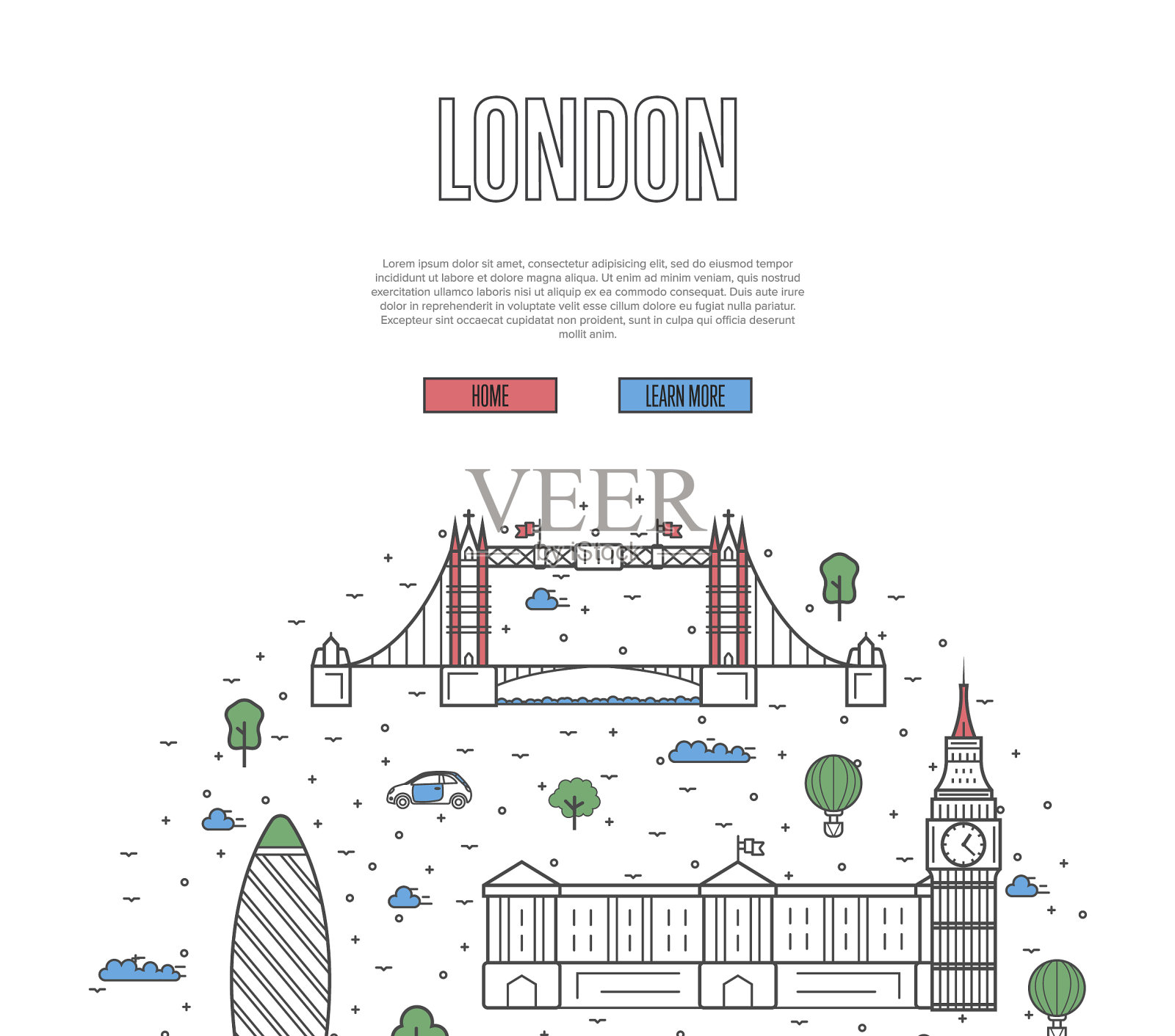 伦敦旅游海报线性风格插画图片素材