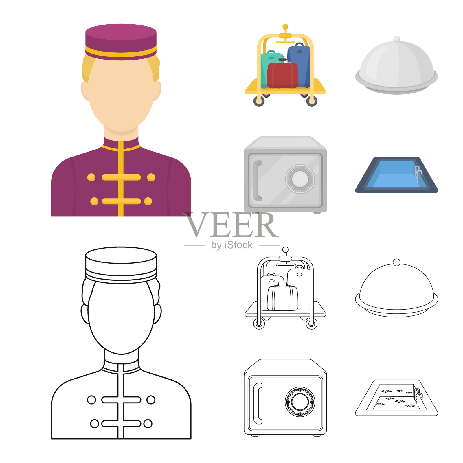 带行李的手推车安全游泳池离合器图标素材