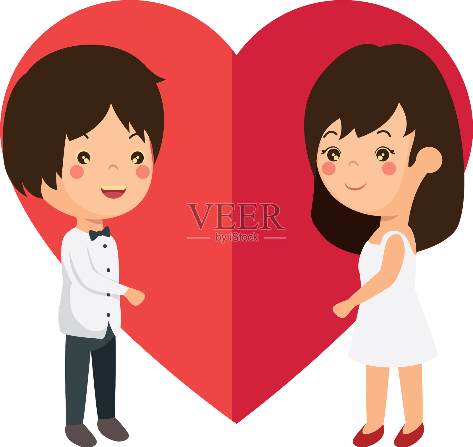 可爱的情侣相爱的心插画图片素材