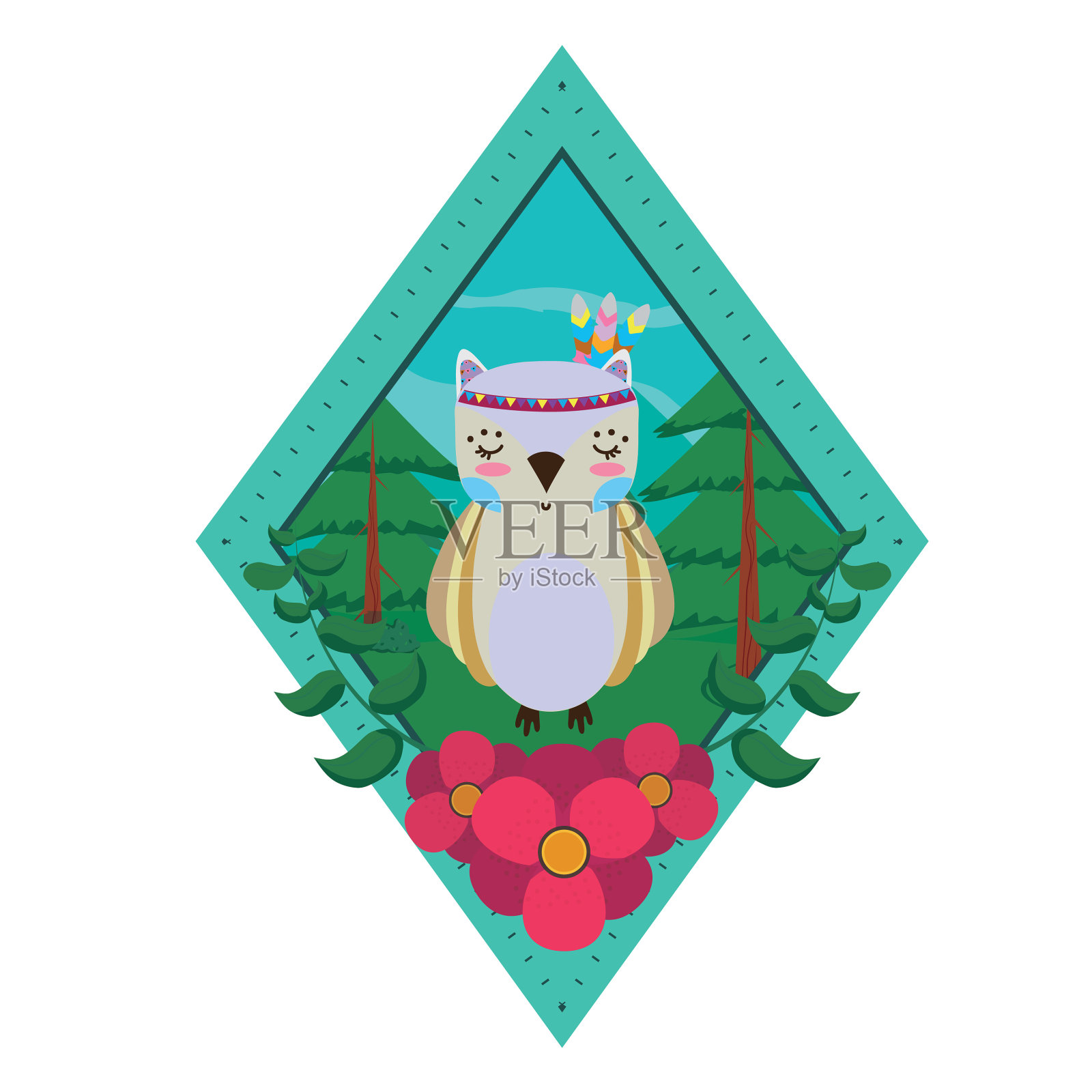 猫头鹰羊毛和动物卡通设计元素图片